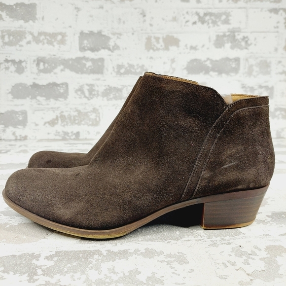 Lucky Brand Brown Leather Suede Side Zipper Heels Ankle Bootie V673 - Picture 1 of 13